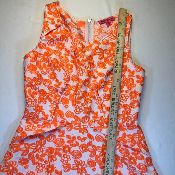 Vibrant & Unique Betsey Johnson Orange and White Floral Dress Back zipper size 8 - Picture 8 of 15